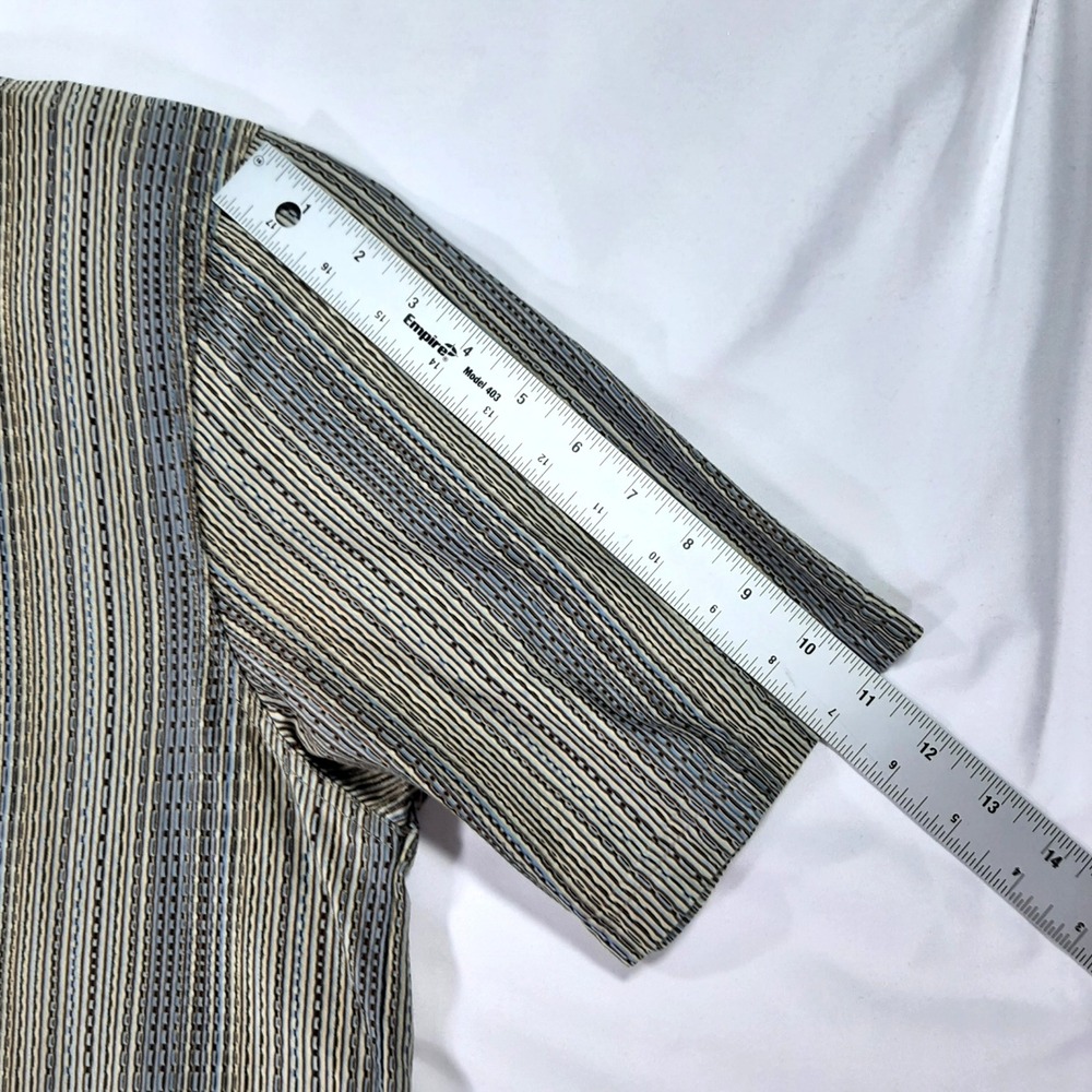 Jhane Barnes Men XL Jacquard Art Deco Textured Shirt Tan Blue Vertical Stripe - Picture 9 of 12
